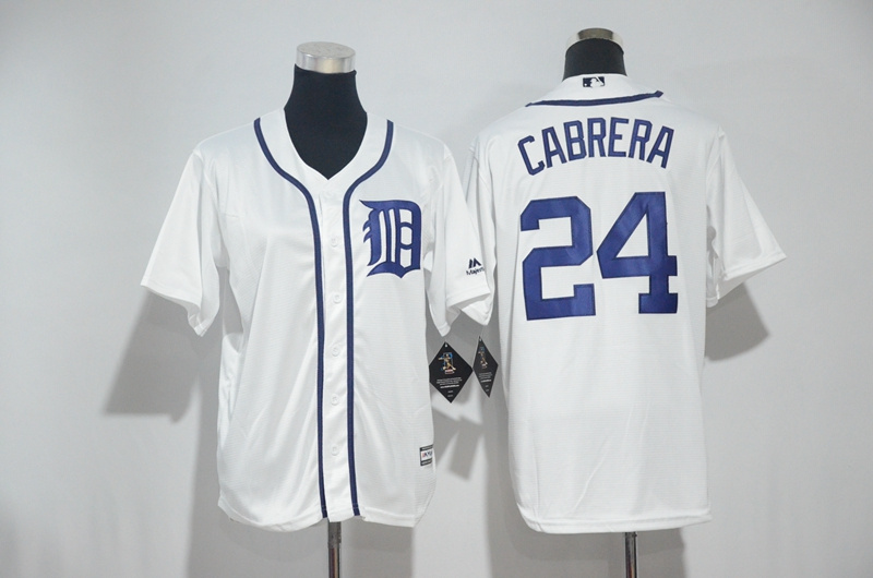 Youth 2017 MLB Detroit Tigers #24 Cabrera White Jerseys